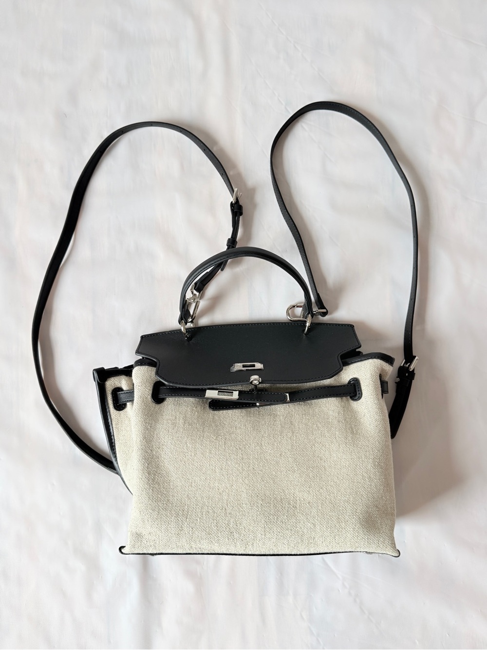 canvas leather tote backpack convertible straps cream black nWOT - Picture 4 of 17